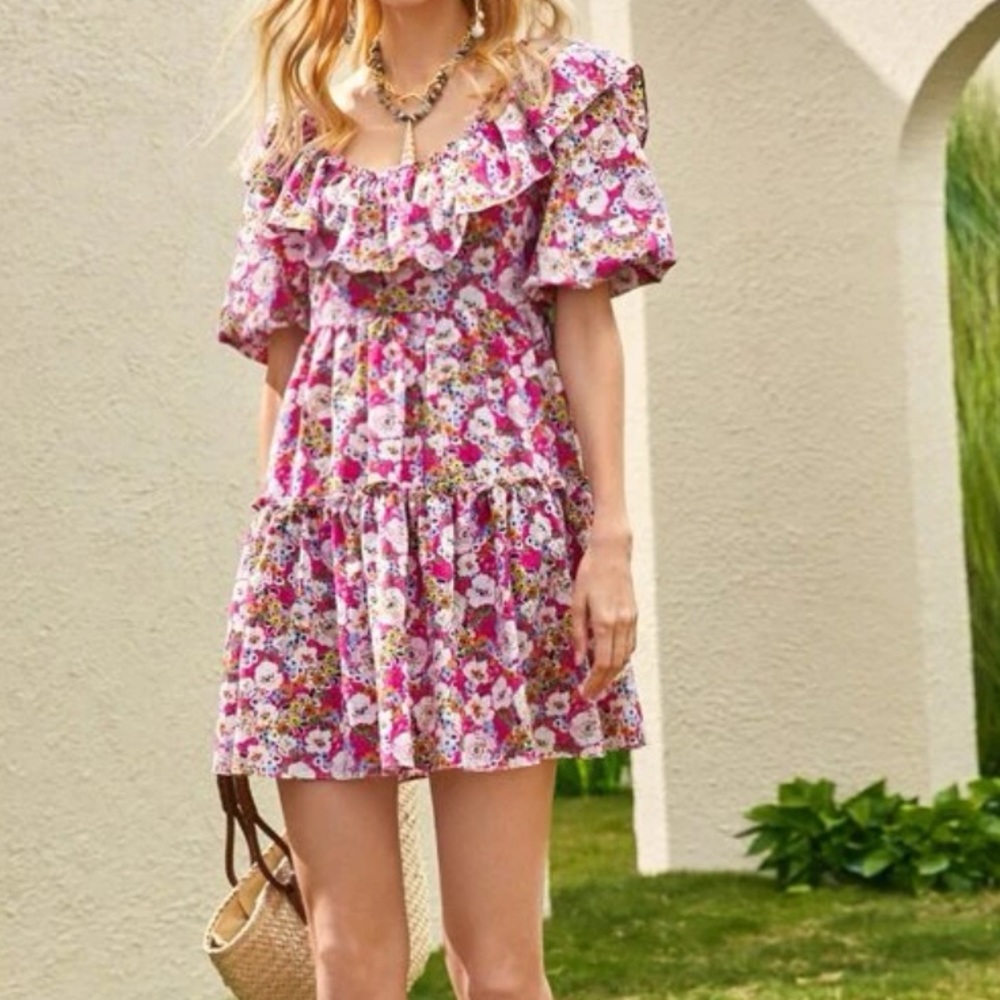 Floral Print Ruffle Trim Dress - Picture 2 of 2